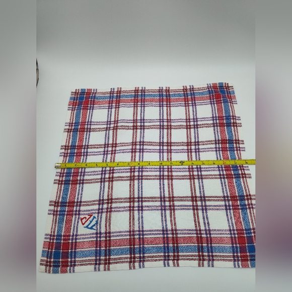 Vintage 1950s French Plaid Napkins Set 6 JV Monogram Red White Blue - Picture 5 of 5